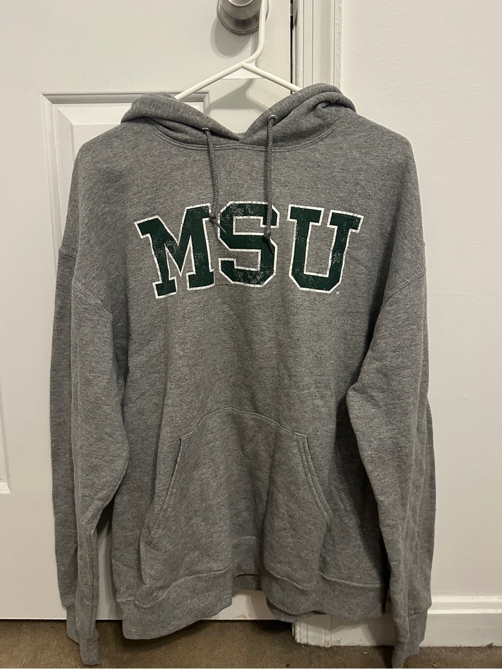 Jerzees Gray MSU Pullover Hoodie with Green Letters